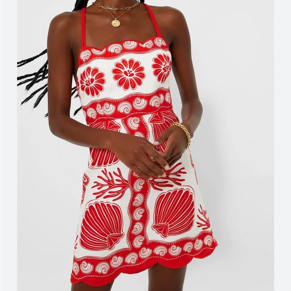 Farm Rio Ainika Shell Mini Dress red white - Picture 1 of 4
